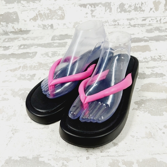 New 14th & Union Audrina Flip Flop Pink & Black Thong Platform Sandals F801 - Picture 2 of 12